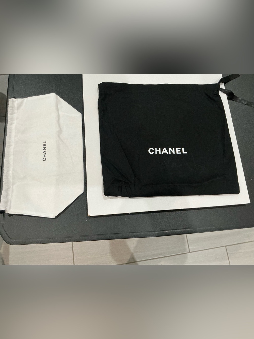 Chanel black and white  drawstring  dust bags set of 2.